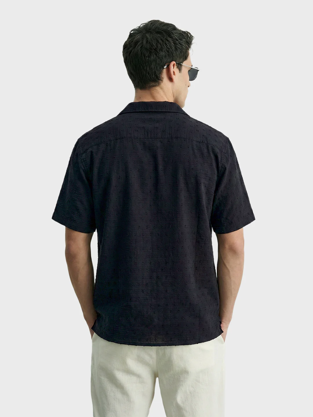 Men's Black Relaxed Fit Resort Wear Textured Shirt - Image 3
