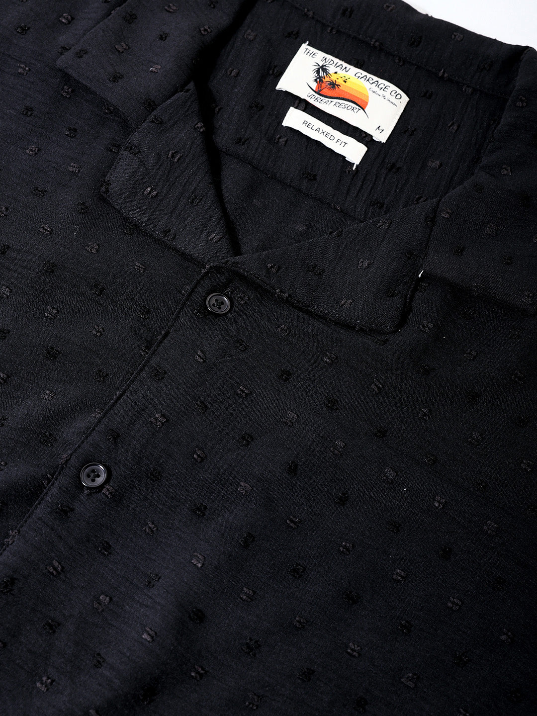 Men's Black Relaxed Fit Resort Wear Textured Shirt - Image 5