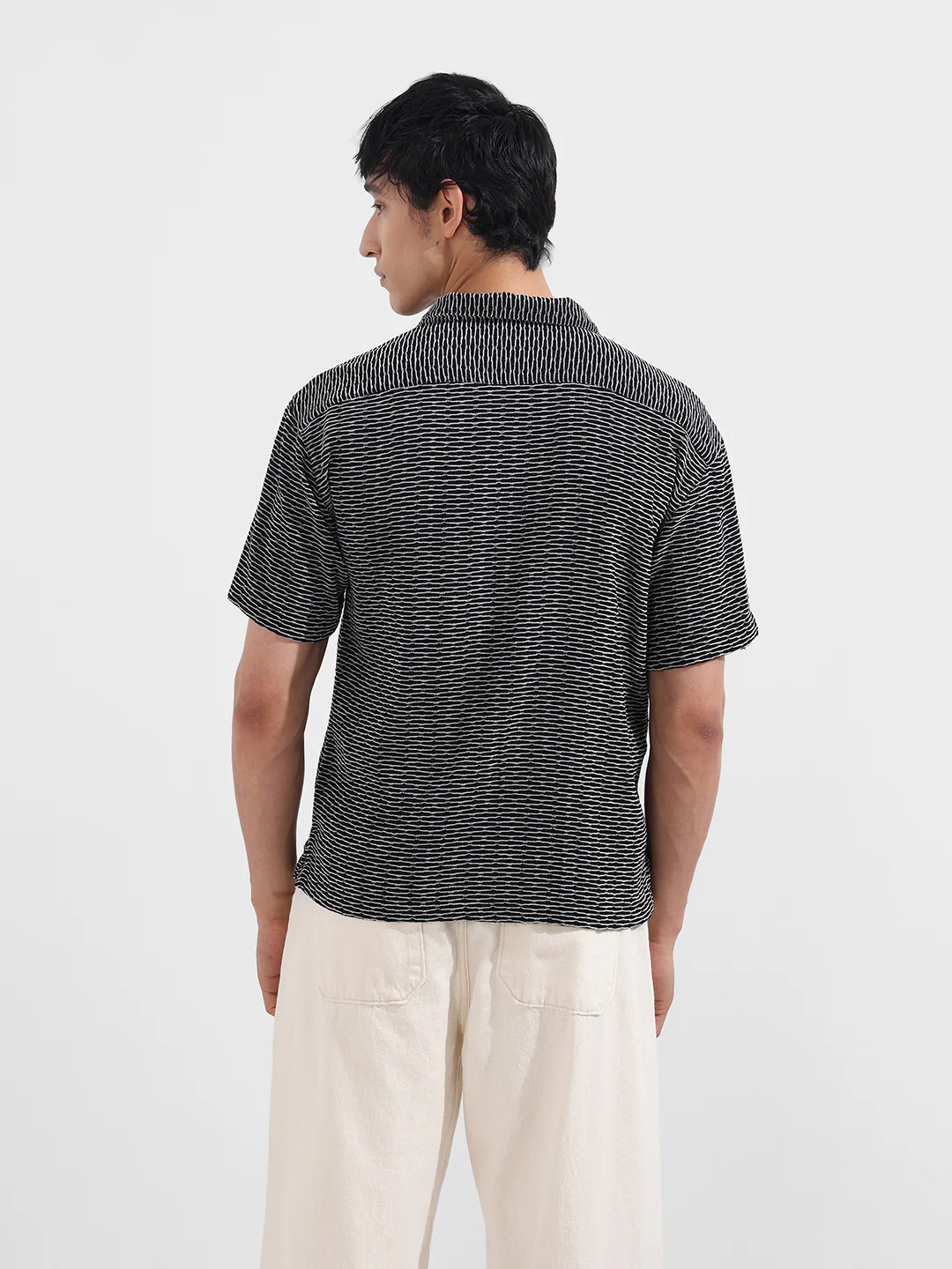 Men's Black Relaxed Fit Resort Wear Textured Shirt - Image 5