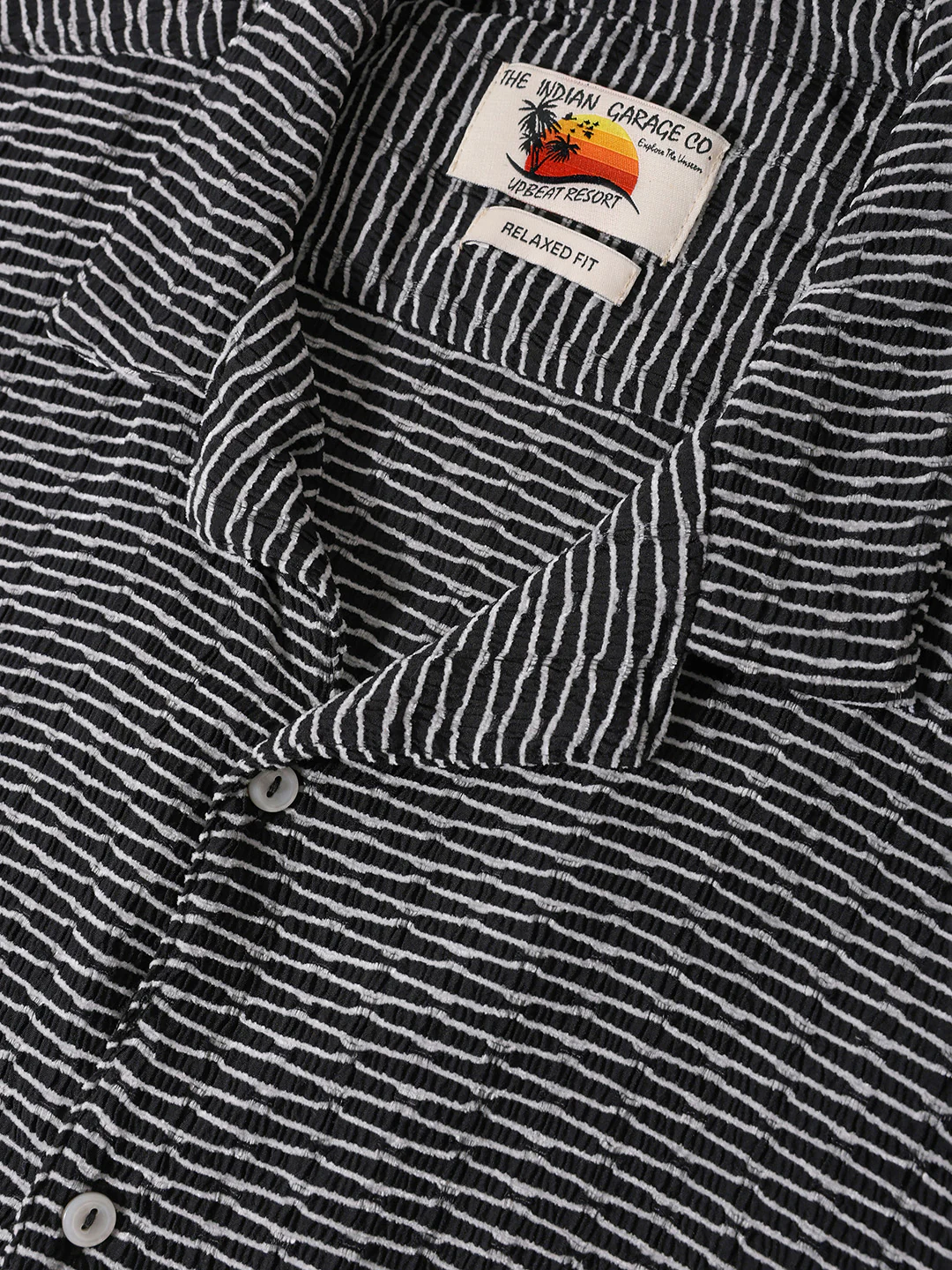 Men's Black Relaxed Fit Resort Wear Textured Shirt - Image 6