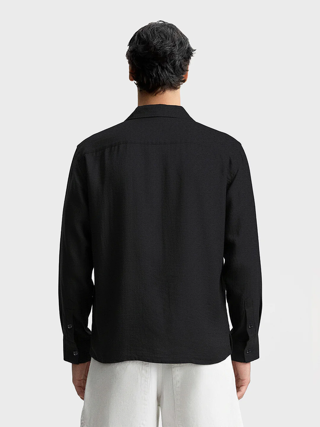 Men's Black Relaxed Fit  Embroided Casual Shirt - Image 2