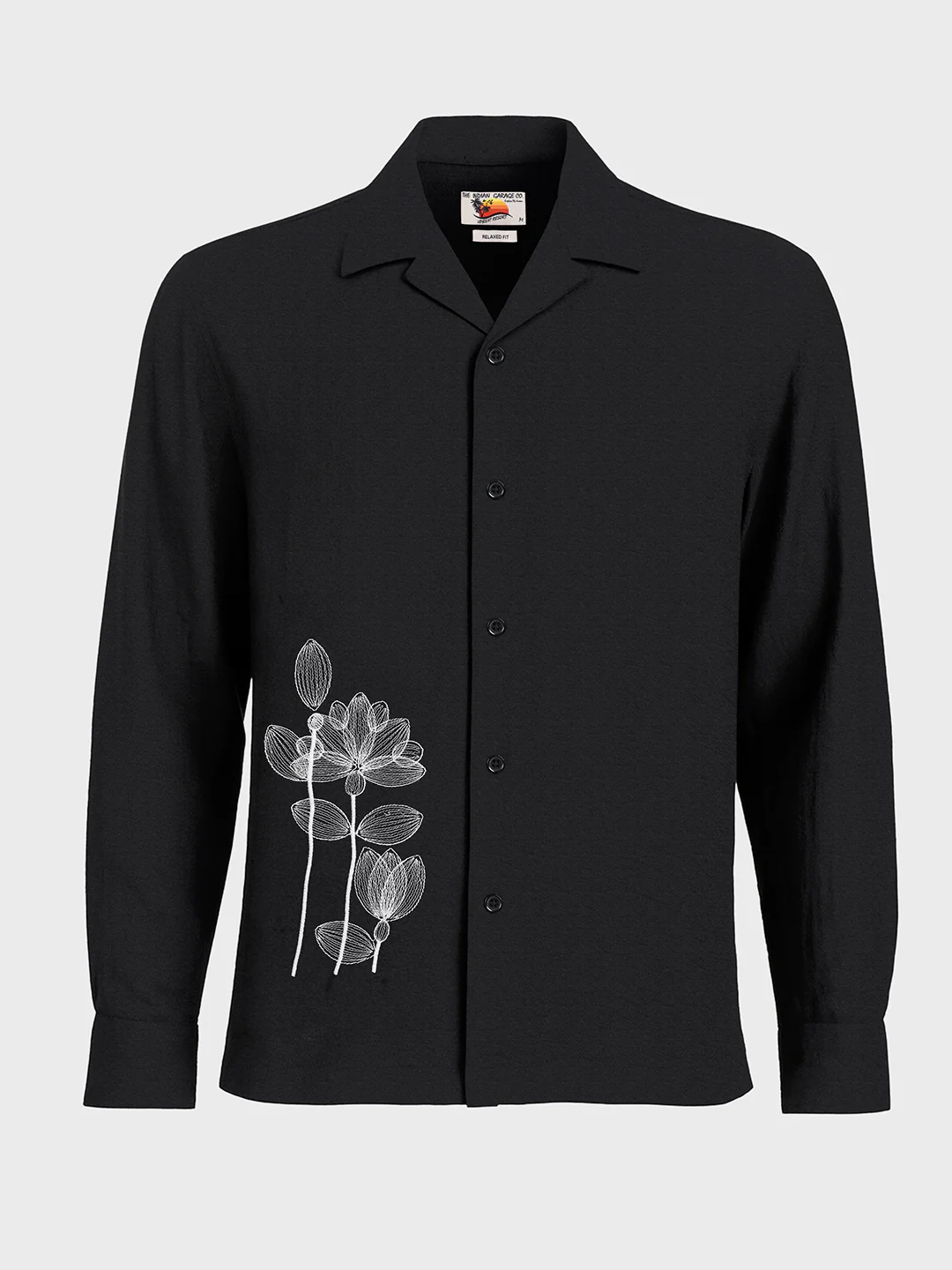 Men's Black Relaxed Fit  Embroided Casual Shirt - Image 3
