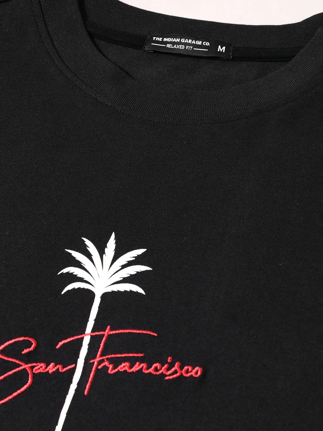 Men's Black Relaxed Fit Embroidered Casual T-Shirt - Image 6