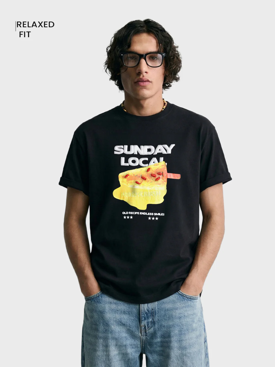 Men's Black Relaxed Fit Embroidered Casual T-Shirt - Image 2
