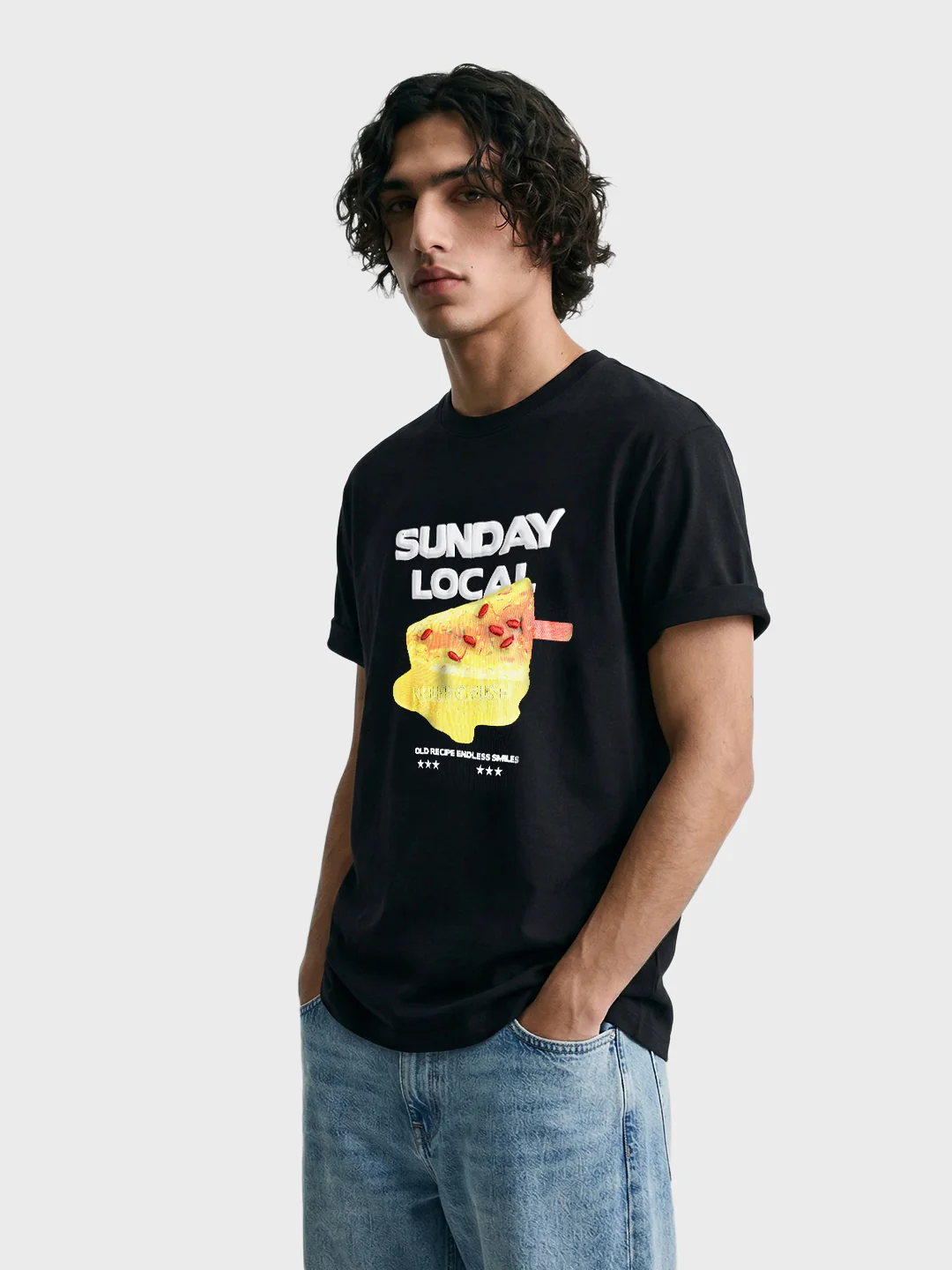 Men's Black Relaxed Fit Embroidered Casual T-Shirt - Image 3