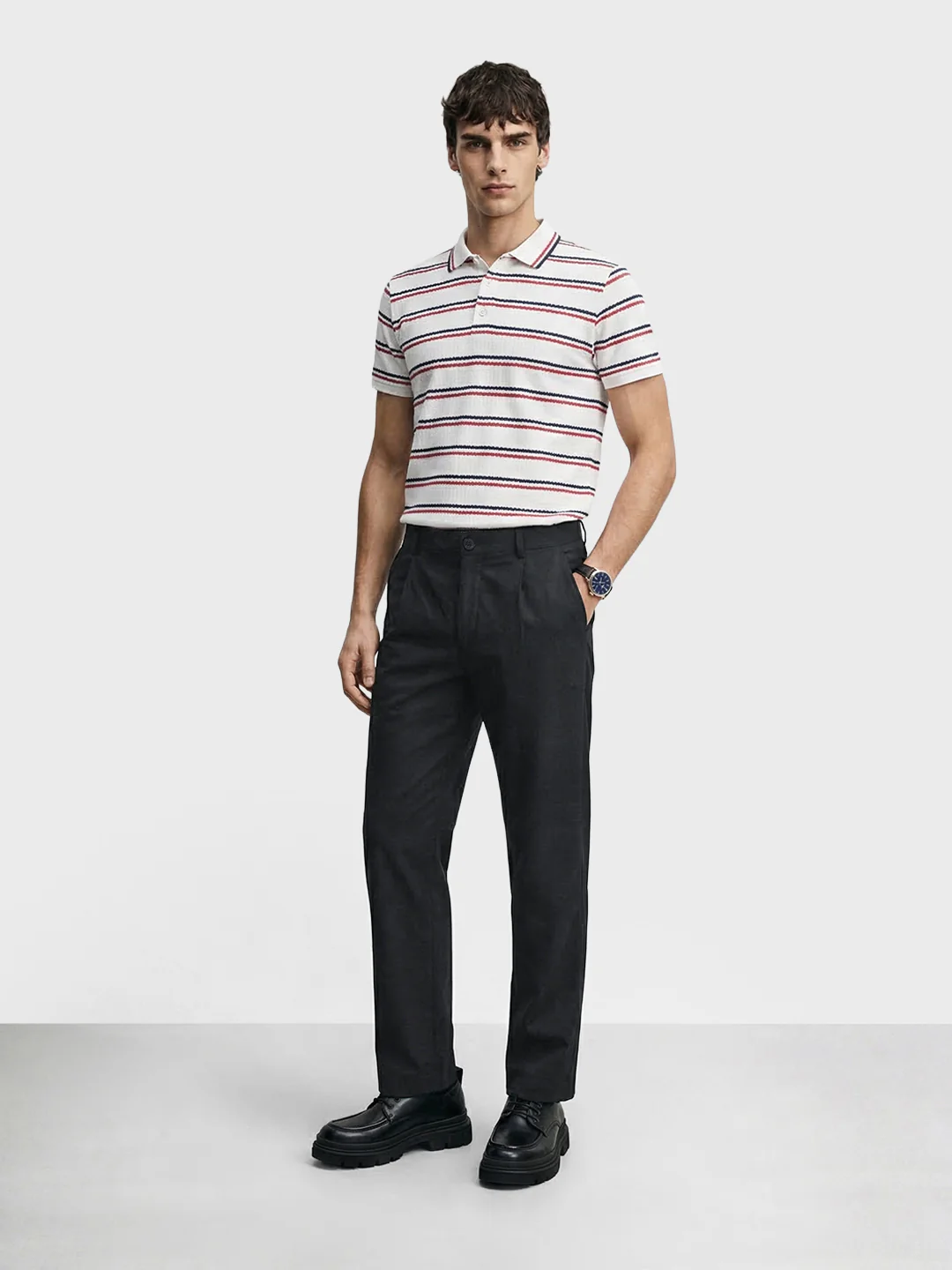 Men's Black Relaxed Fit Solid Casual Trousers - Image 5