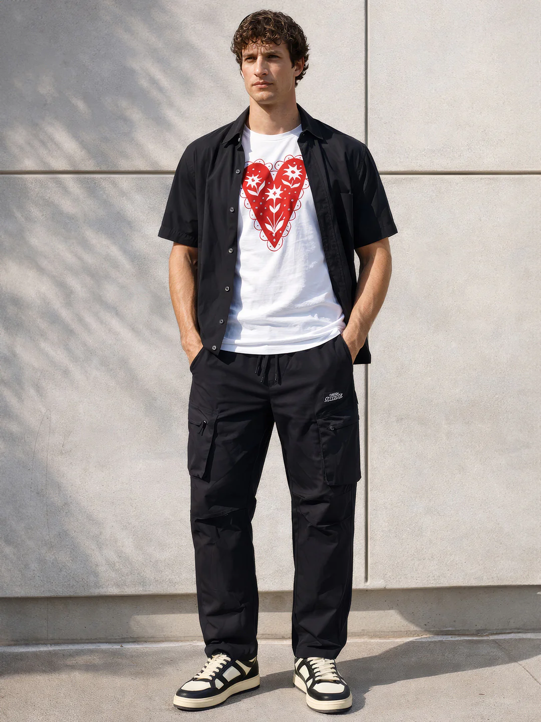 Men's Black Relaxed Fit Solid Utility Cargo - Image 3