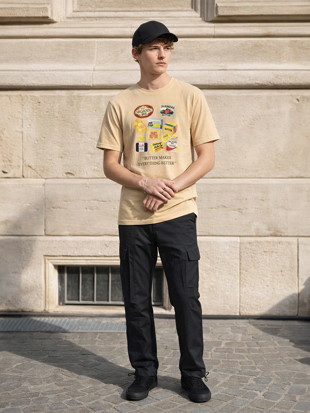 Men's Black Relaxed Fit Solid Utility Cargo - Image 3