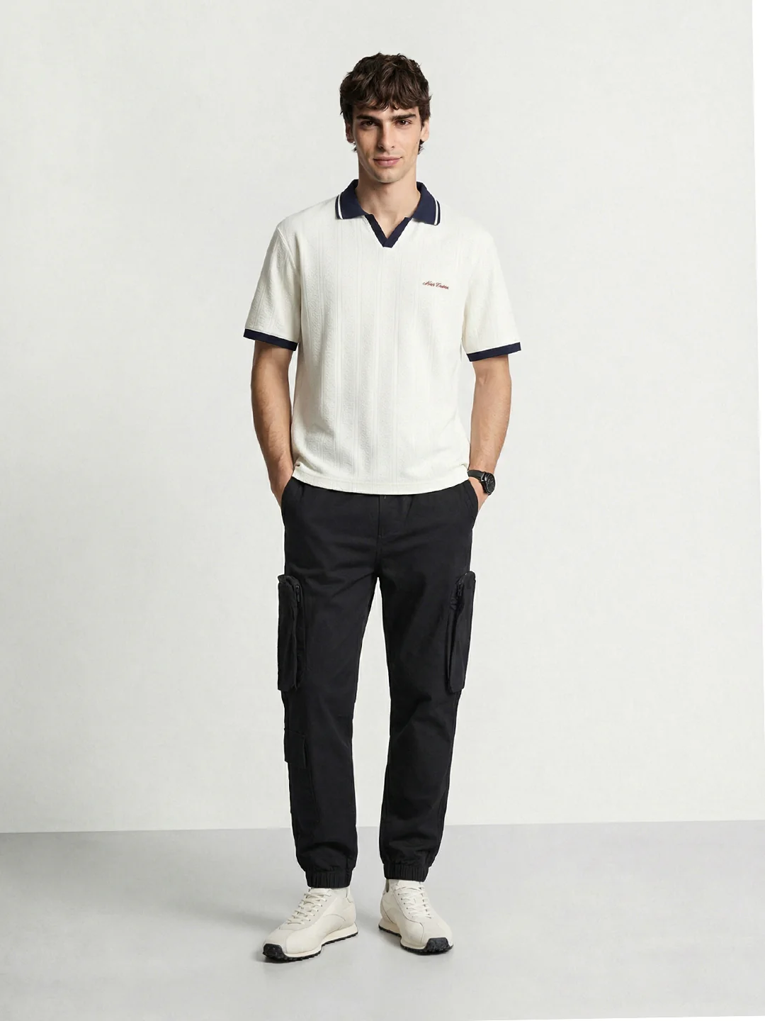Men's Black Relaxed Fit Solid Utility Cargo - Image 5