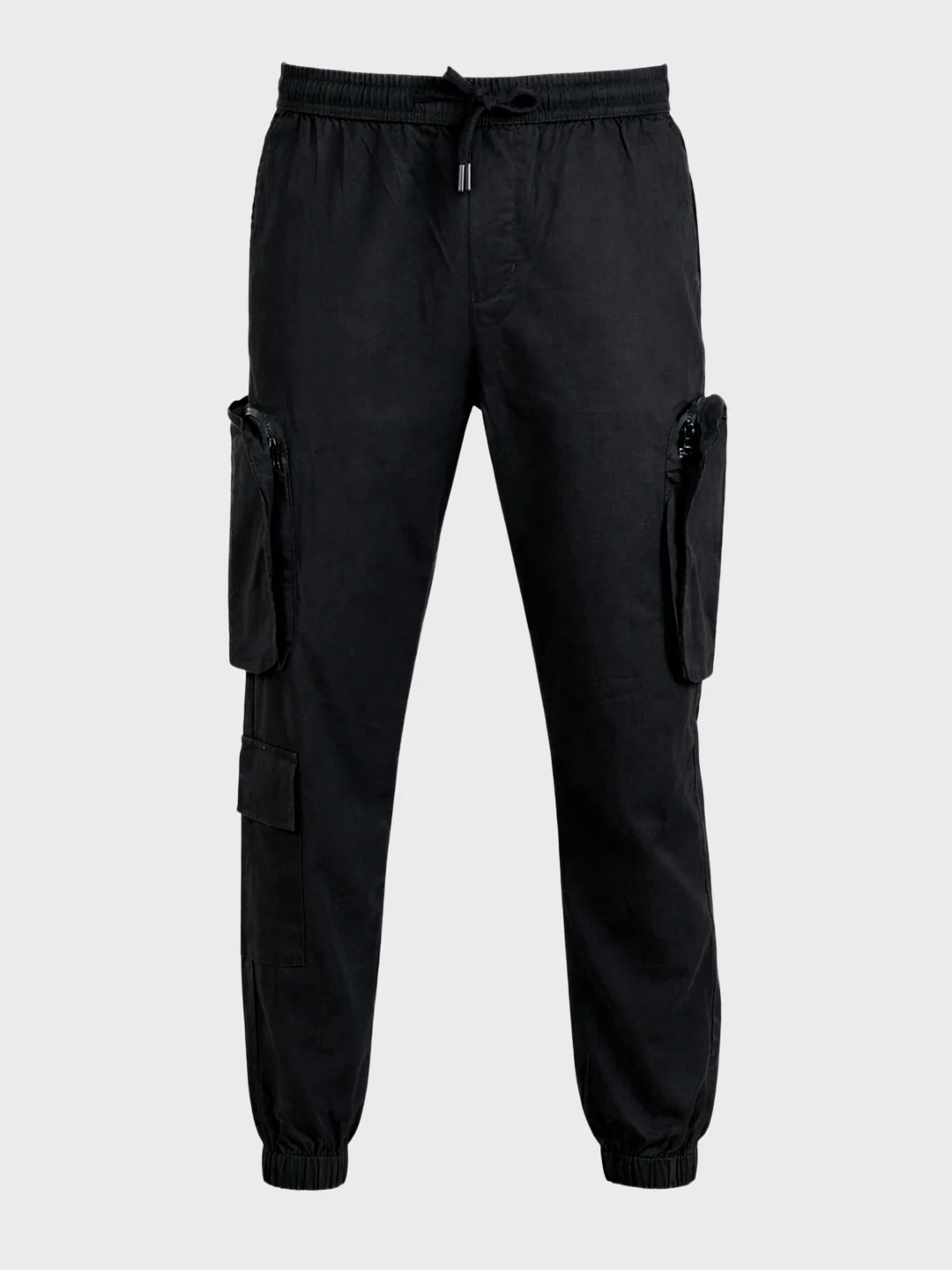 Men's Black Relaxed Fit Solid Utility Cargo - Image 6