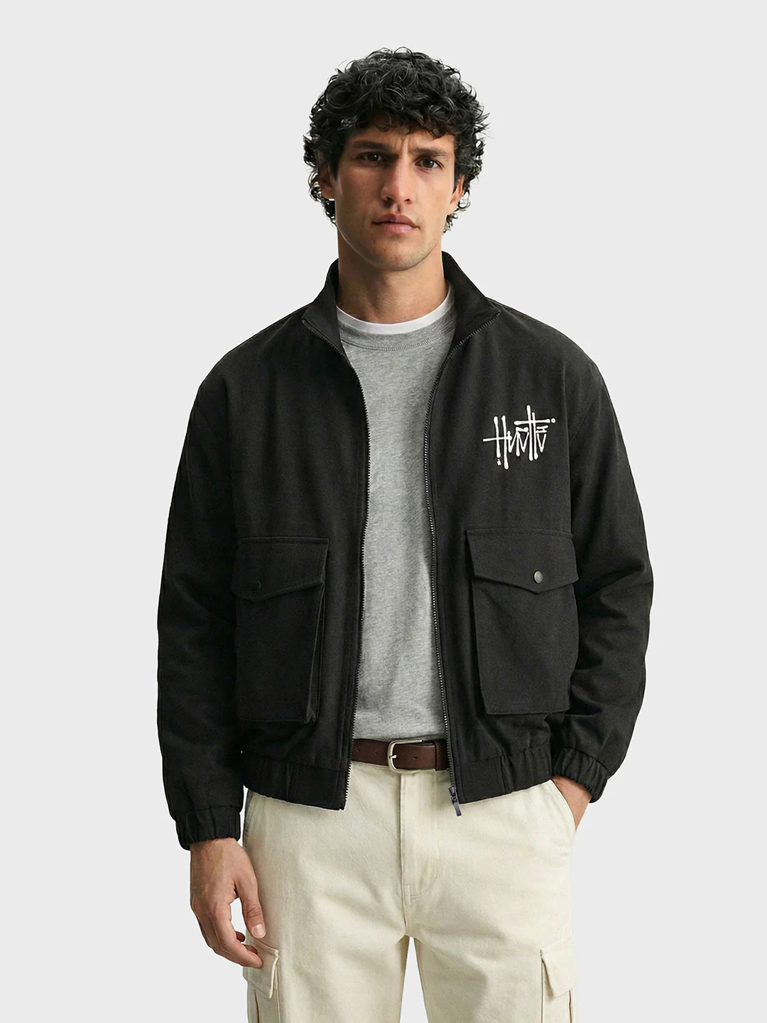 Men's Black Relaxed Fit Solid Utility Jacket - Image 2