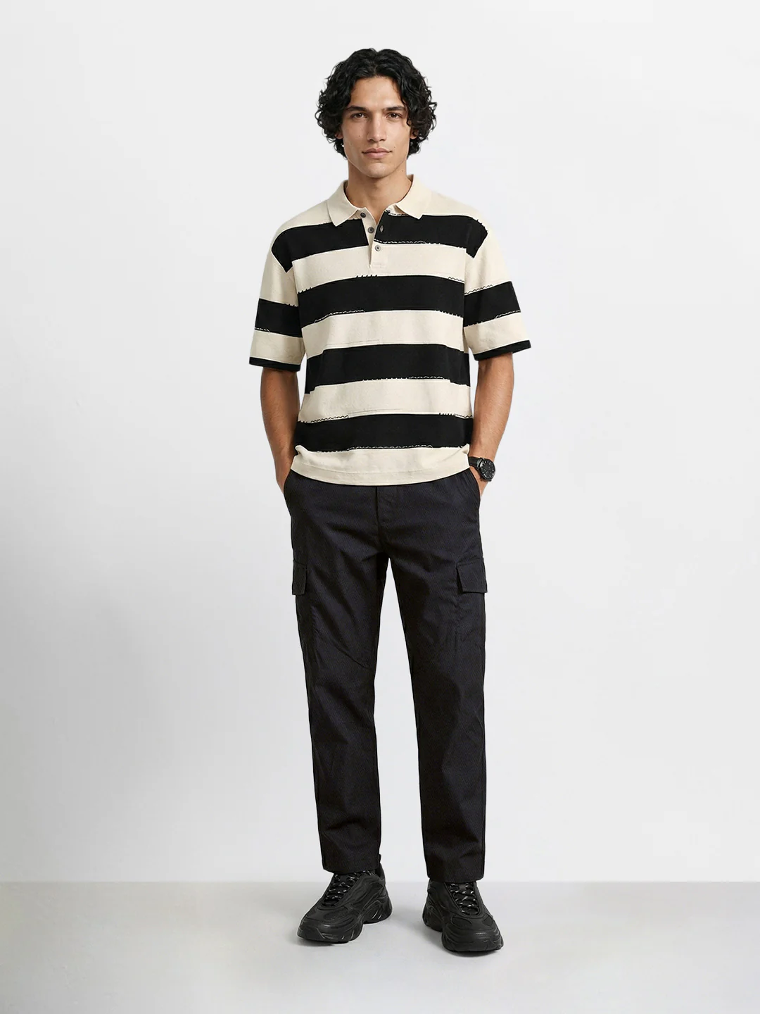 Men's Black Relaxed Fit Solid Utility Joggers - Image 5