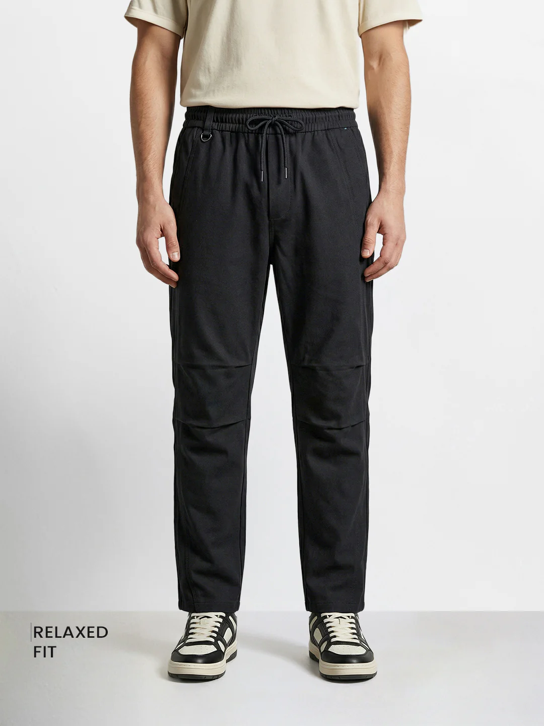Men's Black Relaxed Fit Solid Utility Joggers - Image 2