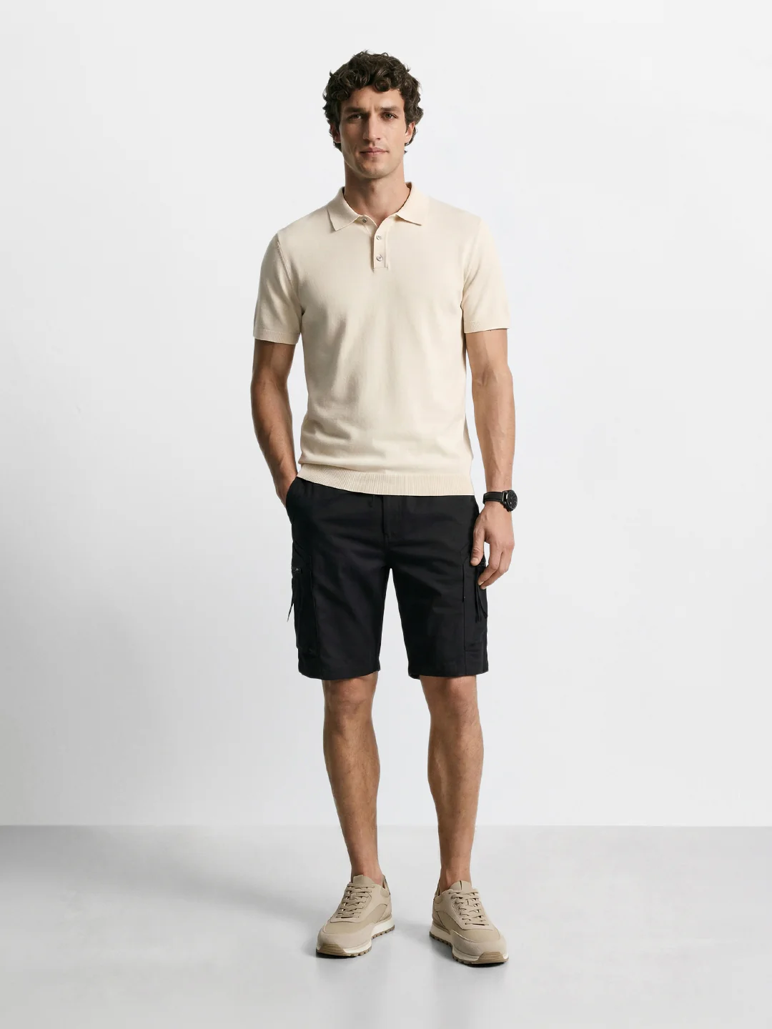 Men's Black Relaxed Fit Solid Utility Shorts - Image 5