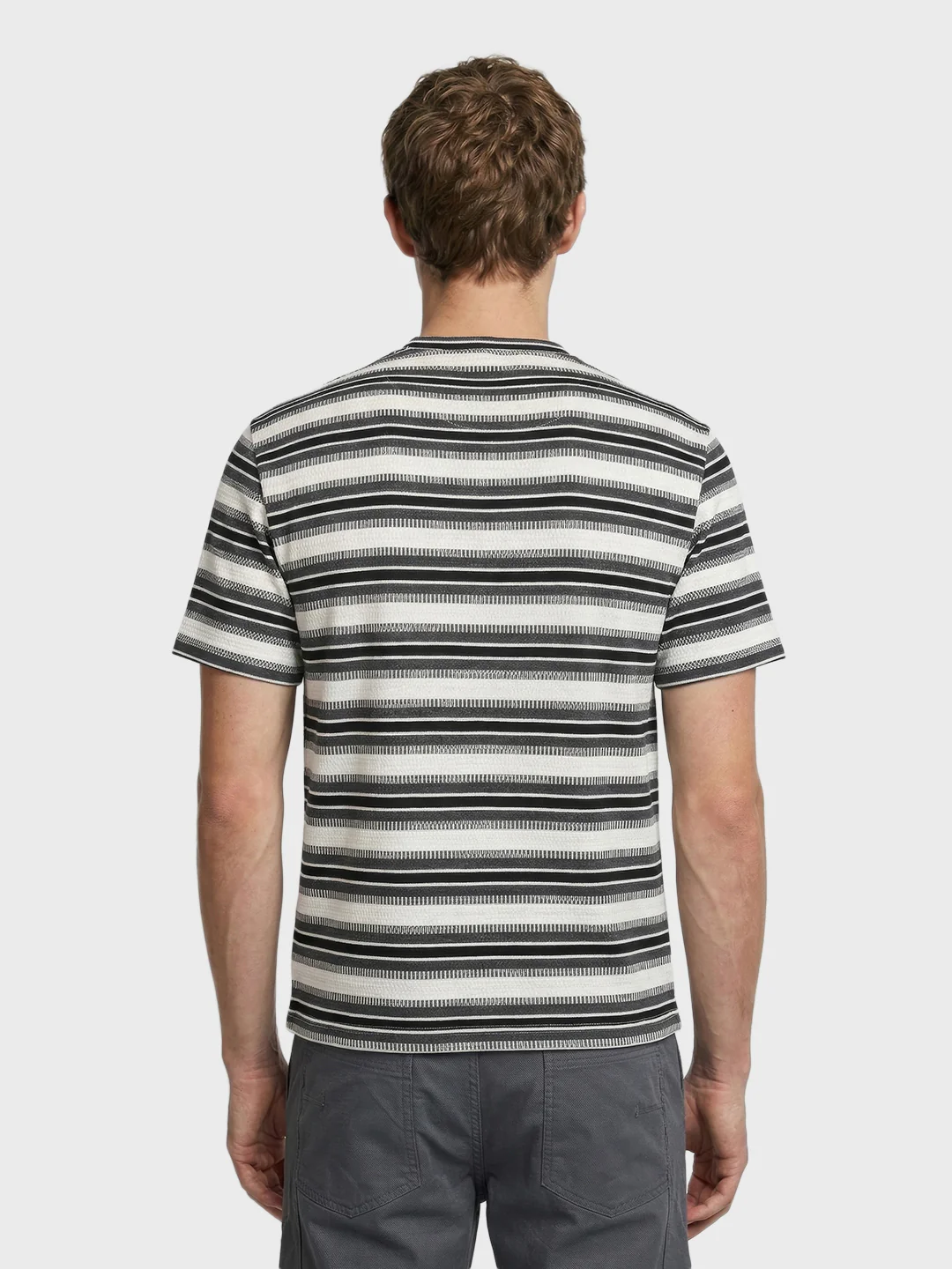 Men's Black Relaxed Fit Striped Casual T-Shirt - Image 4