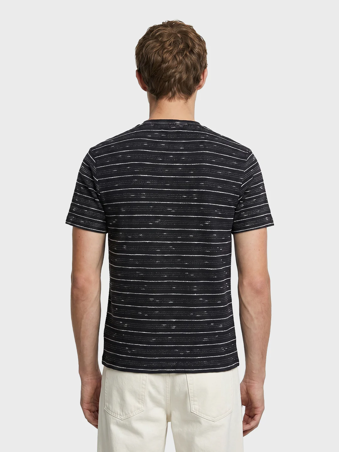 Men's Black Relaxed Fit Striped Resort Wear T-Shirt - Image 4