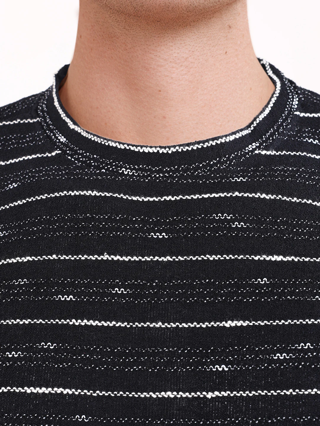 Men's Black Relaxed Fit Striped Resort Wear T-Shirt - Image 7