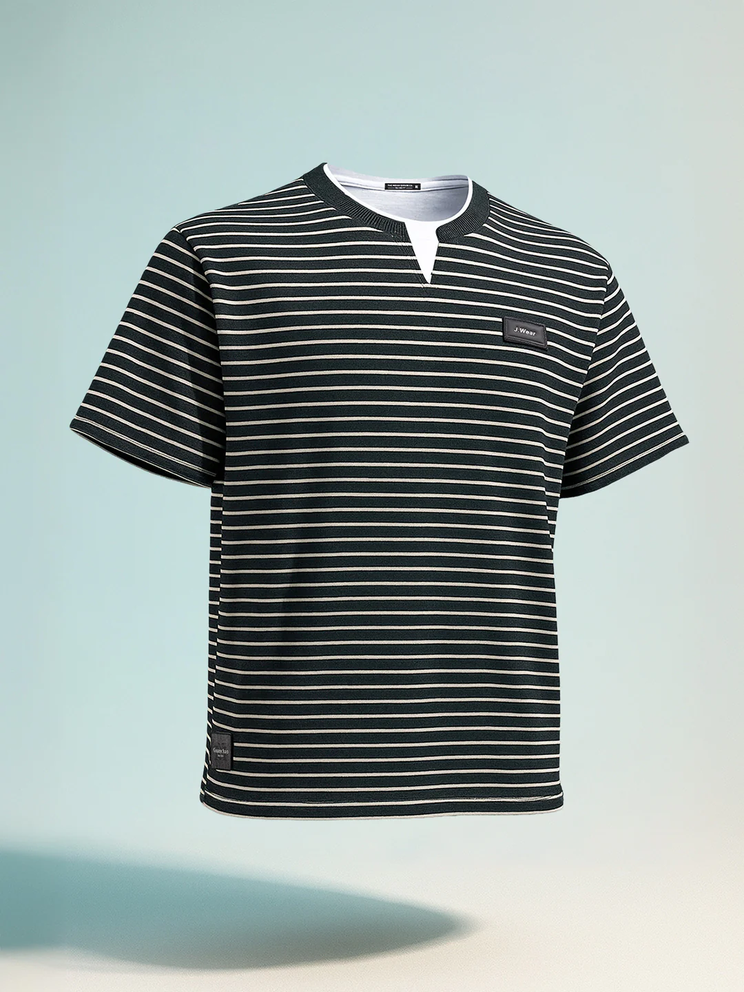 Men's Black Relaxed Fit Striped 240 GSM Street Wear T-Shirt