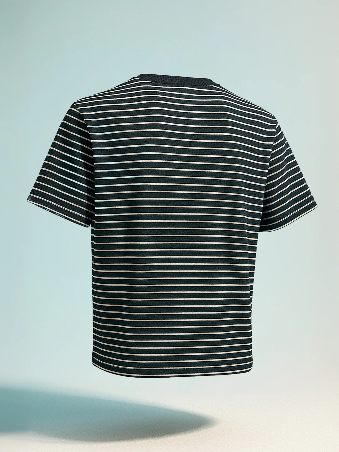 Men's Black Relaxed Fit Striped 240 GSM Street Wear T-Shirt - Image 2