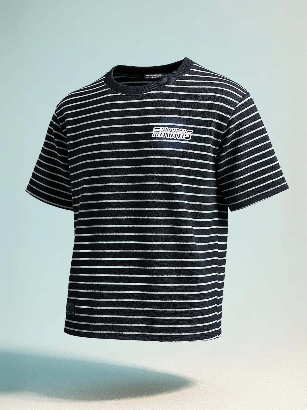 Men's Black Relaxed Fit Striped 240 GSM Street Wear T-Shirt - Image 2