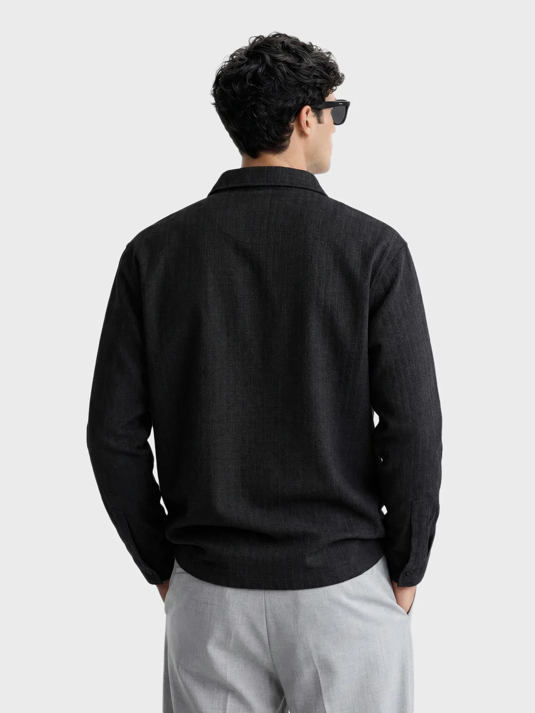 Men's Black Relaxed Fit Textured Casual T-Shirts - Image 4