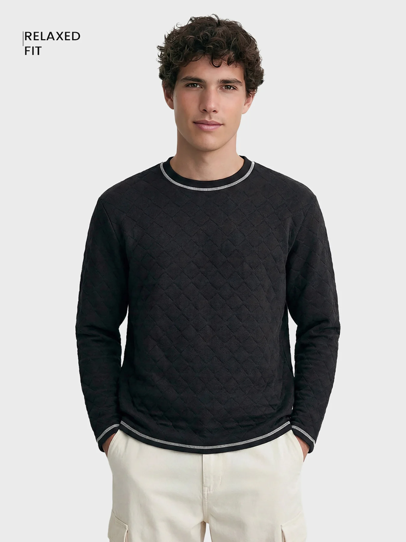 Men's Black Relaxed Fit Textured Casual T-Shirts - Image 2