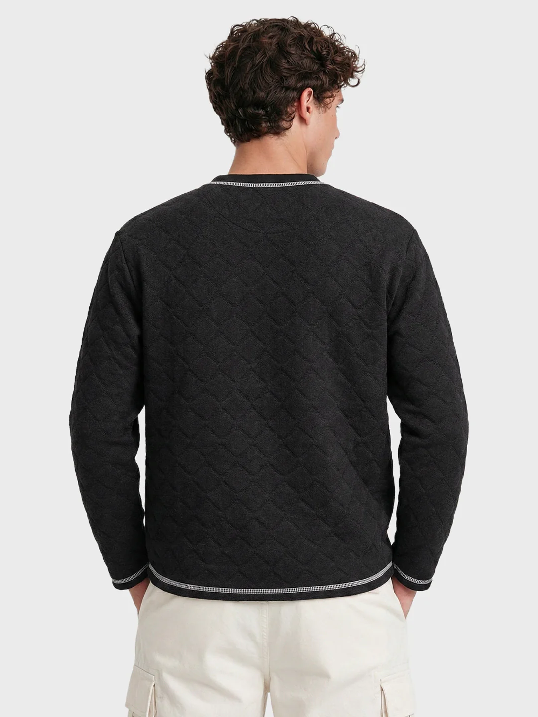 Men's Black Relaxed Fit Textured Casual T-Shirts - Image 3