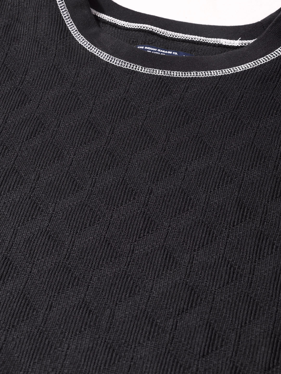 Men's Black Relaxed Fit Textured Casual T-Shirts - Image 6