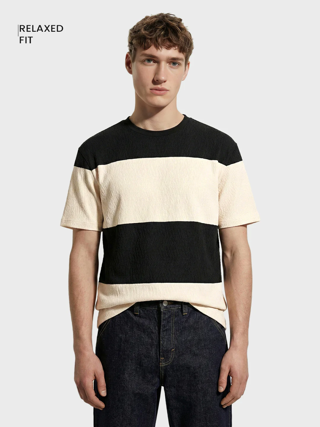 Men's Black Relaxed Fit Textured Casual T-Shirts - Image 2