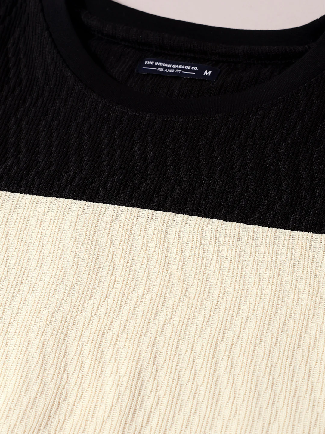 Men's Black Relaxed Fit Textured Casual T-Shirts - Image 6