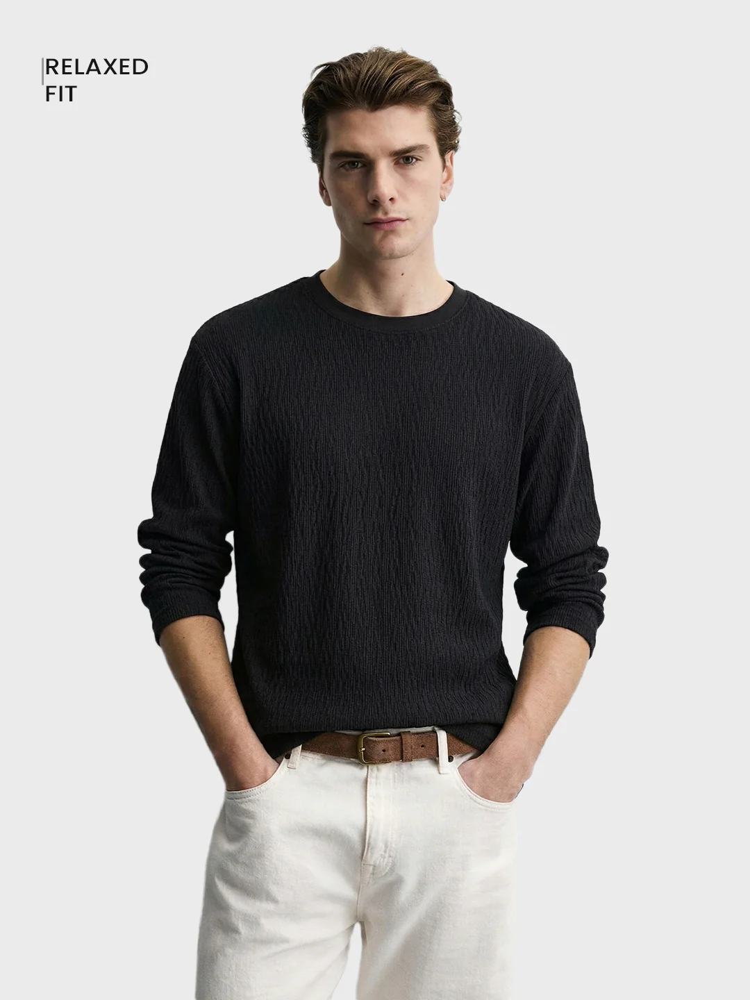 Men's Black Relaxed Fit Solid Casual T-Shirts - Image 2