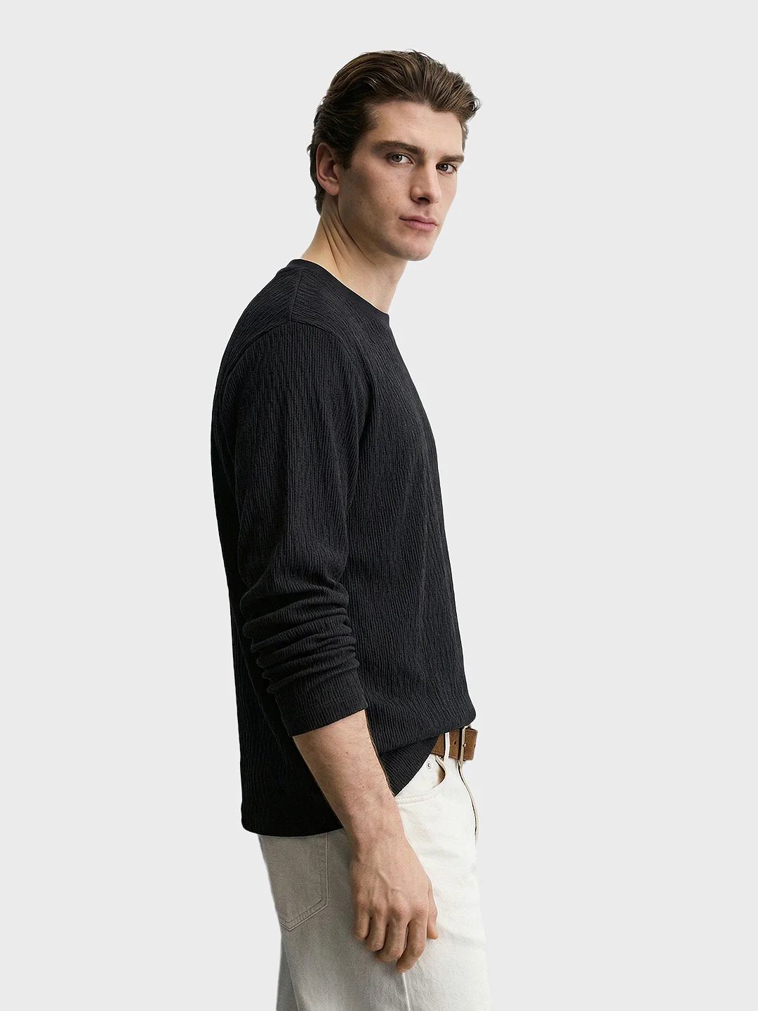 Men's Black Relaxed Fit Solid Casual T-Shirts - Image 3