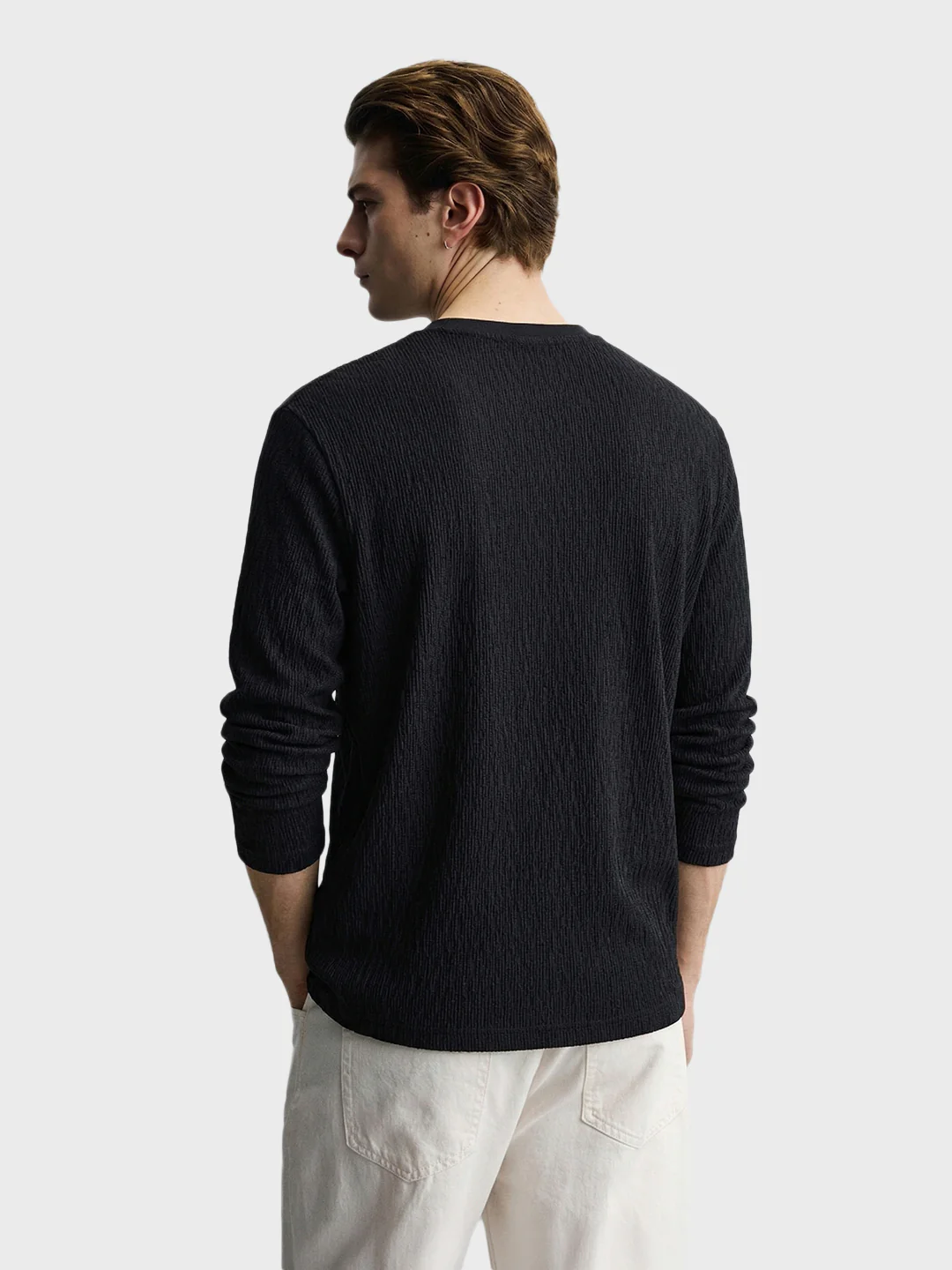 Men's Black Relaxed Fit Solid Casual T-Shirts - Image 4