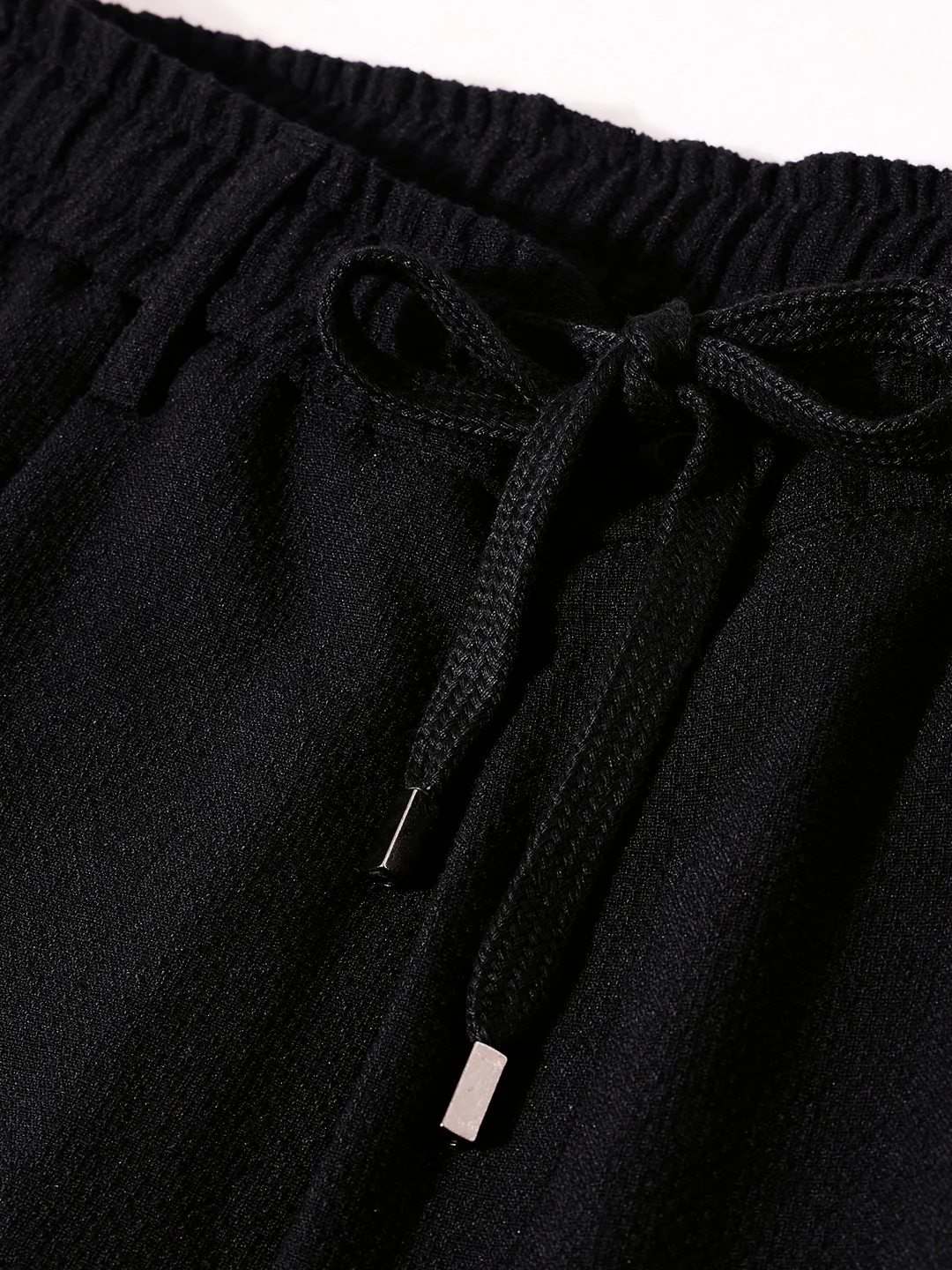 Men's Black Relaxed Fit Textured Casual Trousers - Image 6