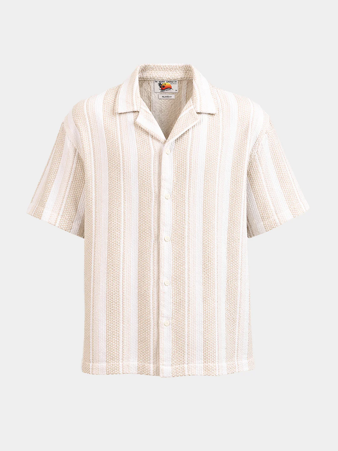 Men's Black Relaxed Fit Striped Resort Wear Shirt - Image 5