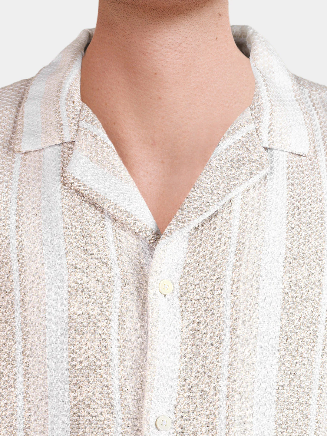 Men's Black Relaxed Fit Striped Resort Wear Shirt - Image 7