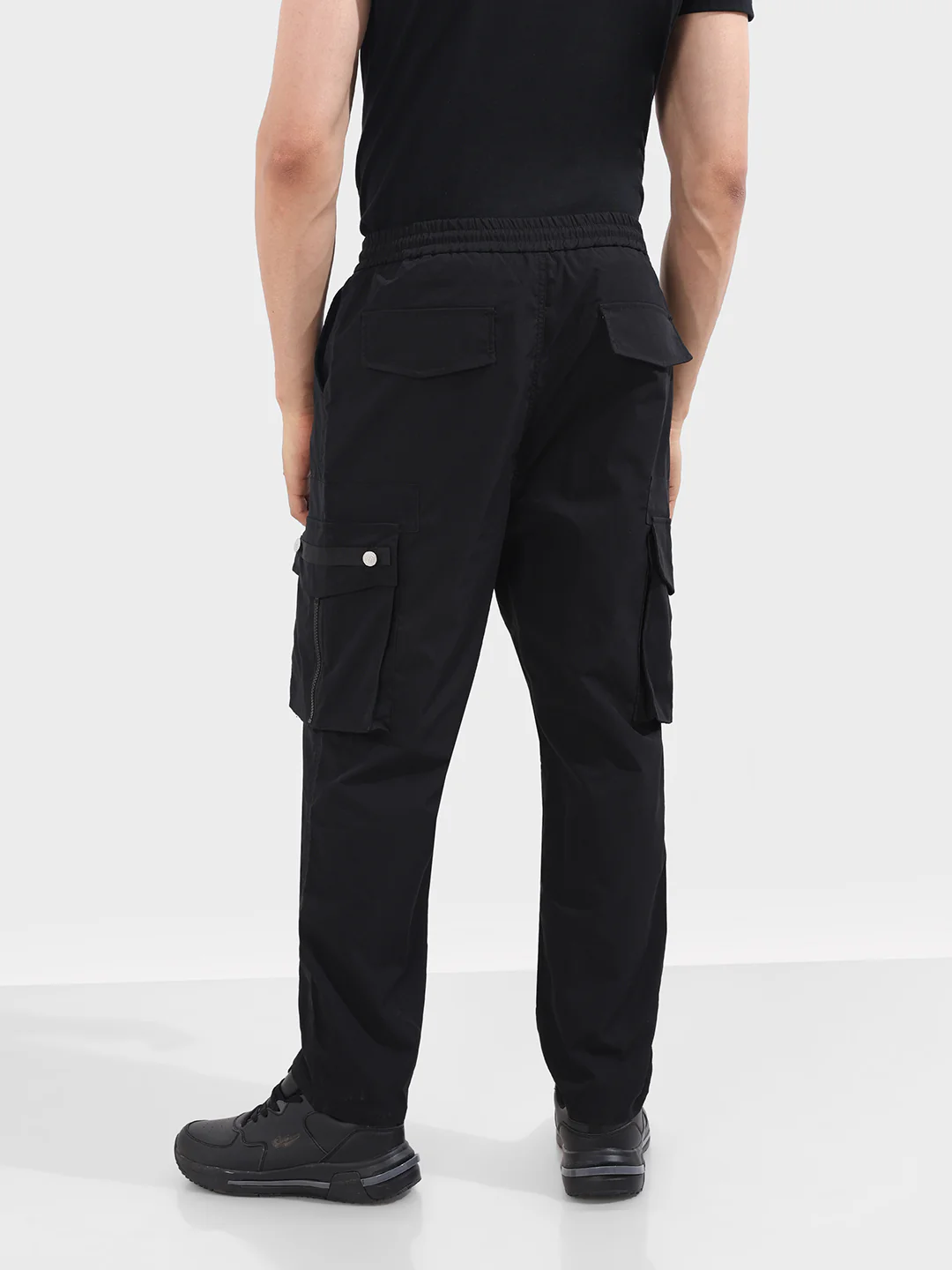 Men's Black Relaxed Fit Textured Utility Joggers - Image 5