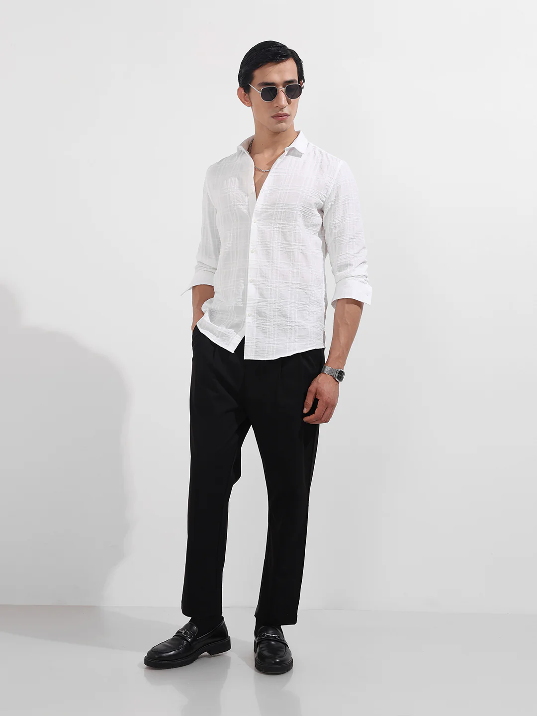 Men's Black Relaxed Fit Textured Utility Trousers - Image 2