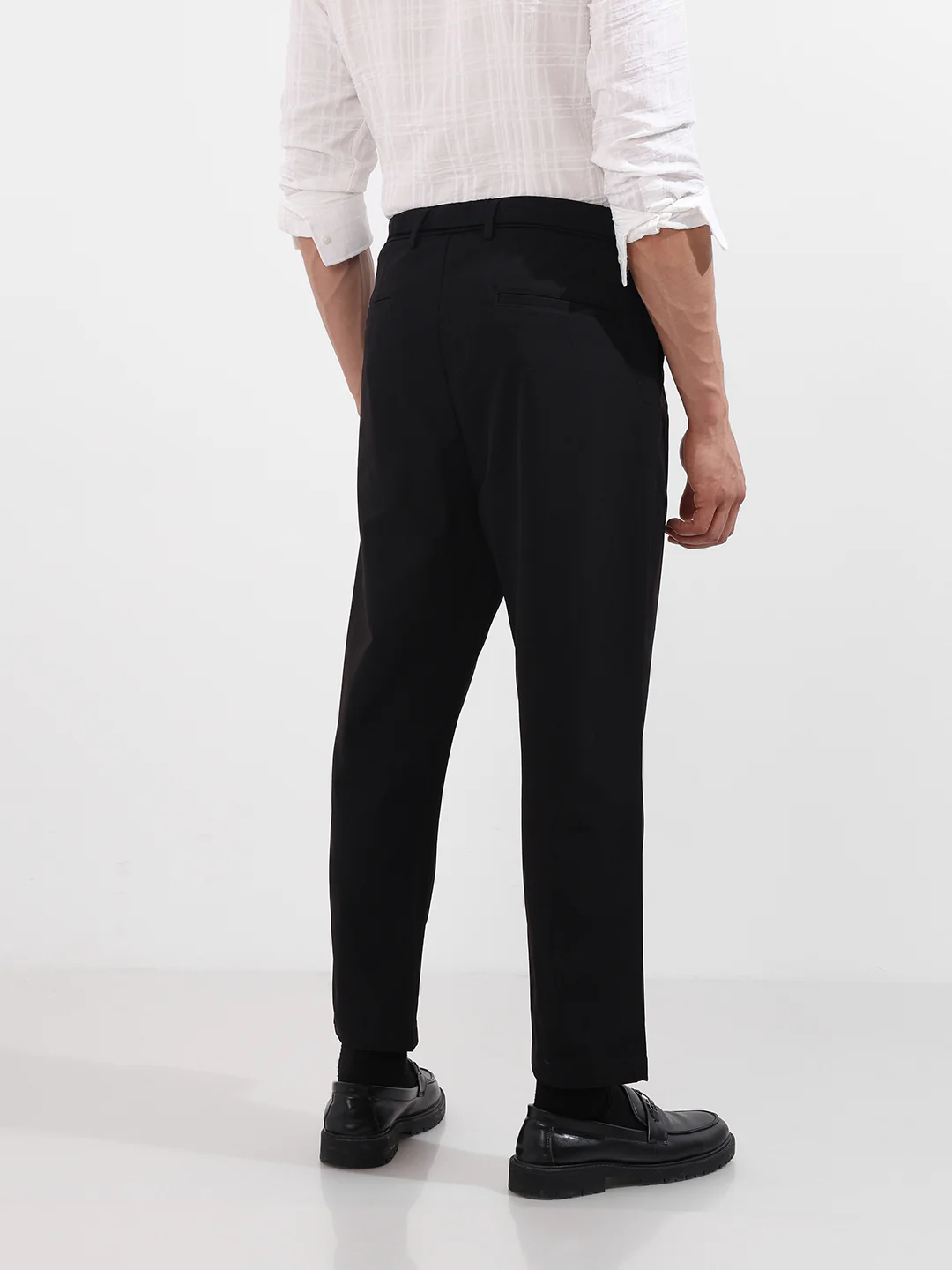 Men's Black Relaxed Fit Textured Utility Trousers - Image 4