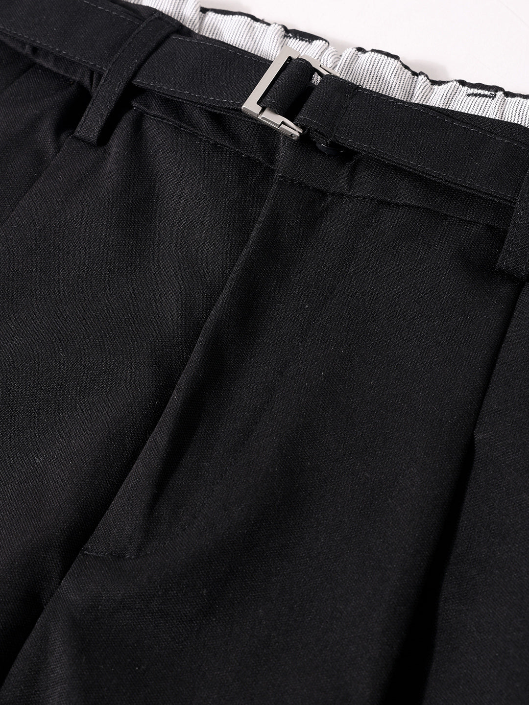 Men's Black Relaxed Fit Textured Utility Trousers - Image 6