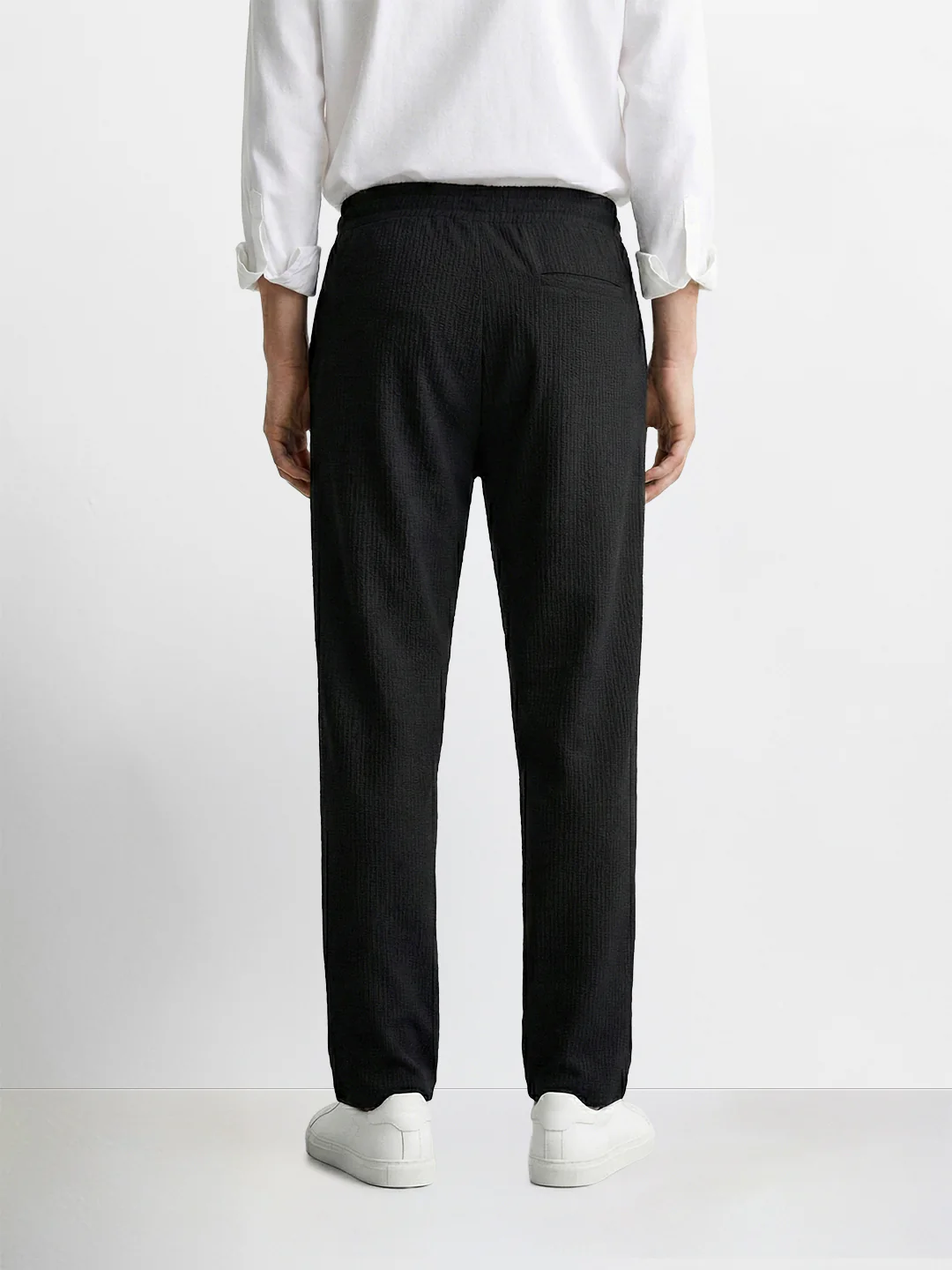 Men's Black Relaxed Fit Textured Utility Trousers - Image 2