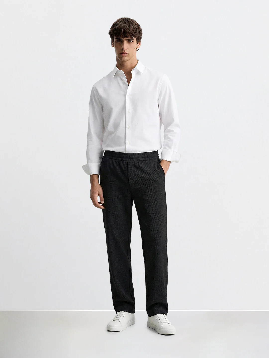 Men's Black Relaxed Fit Textured Utility Trousers - Image 3