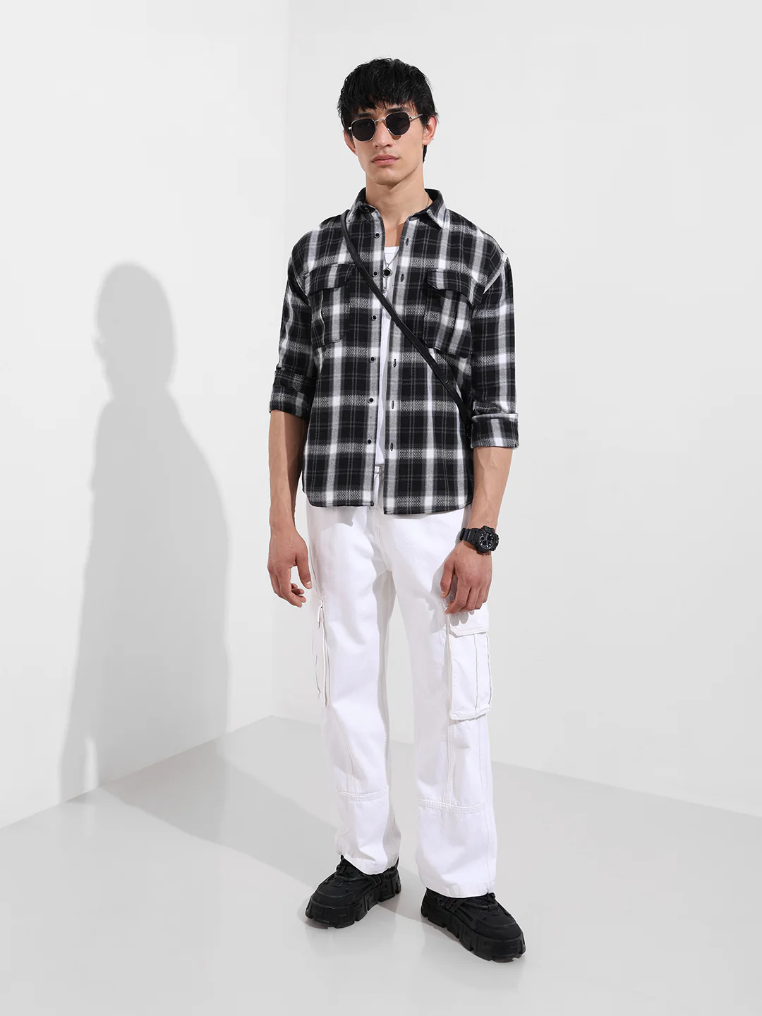 Men's Black Relaxed Fit Utility Striped Shirt - Image 3