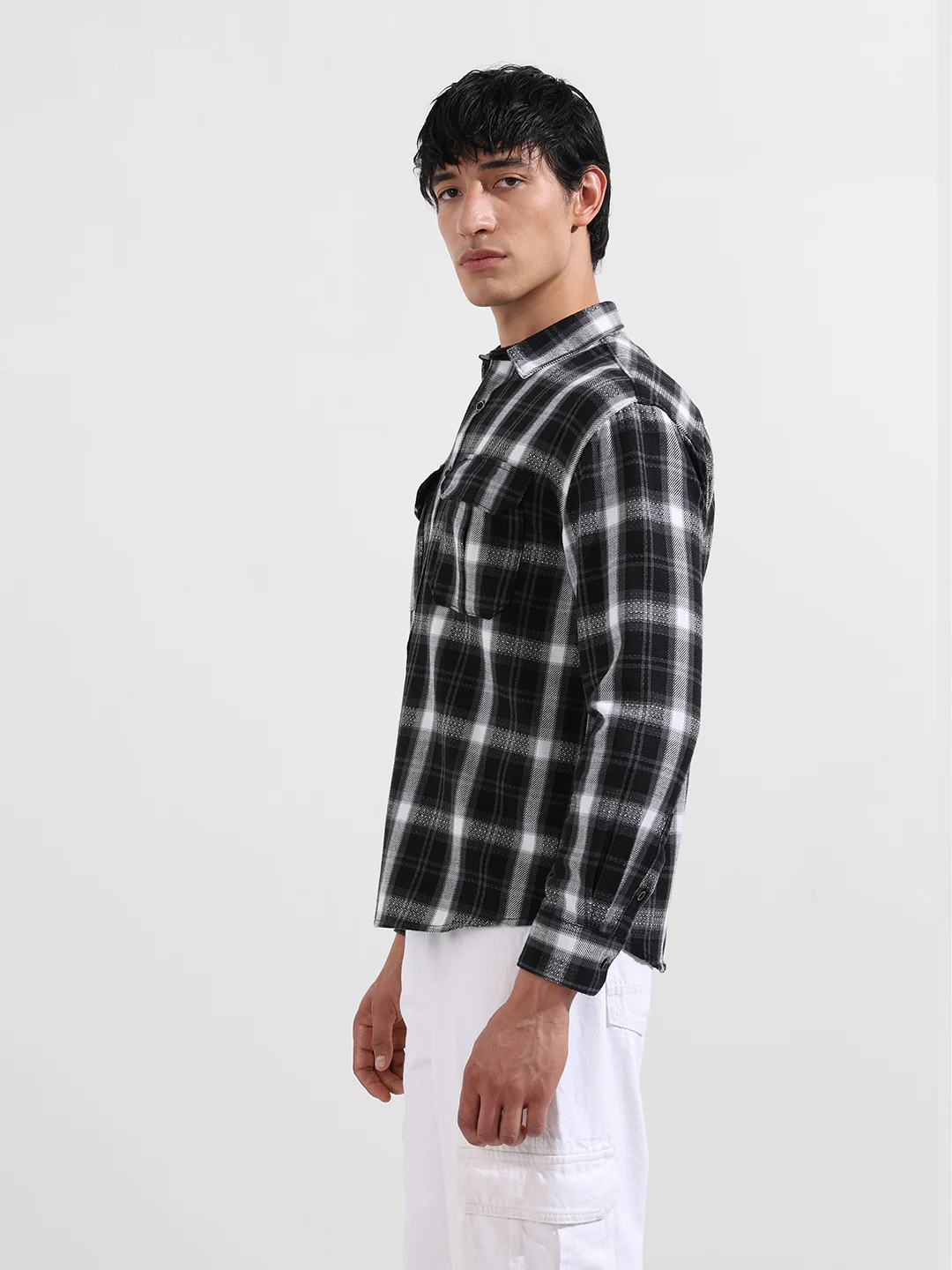 Men's Black Relaxed Fit Utility Striped Shirt - Image 4