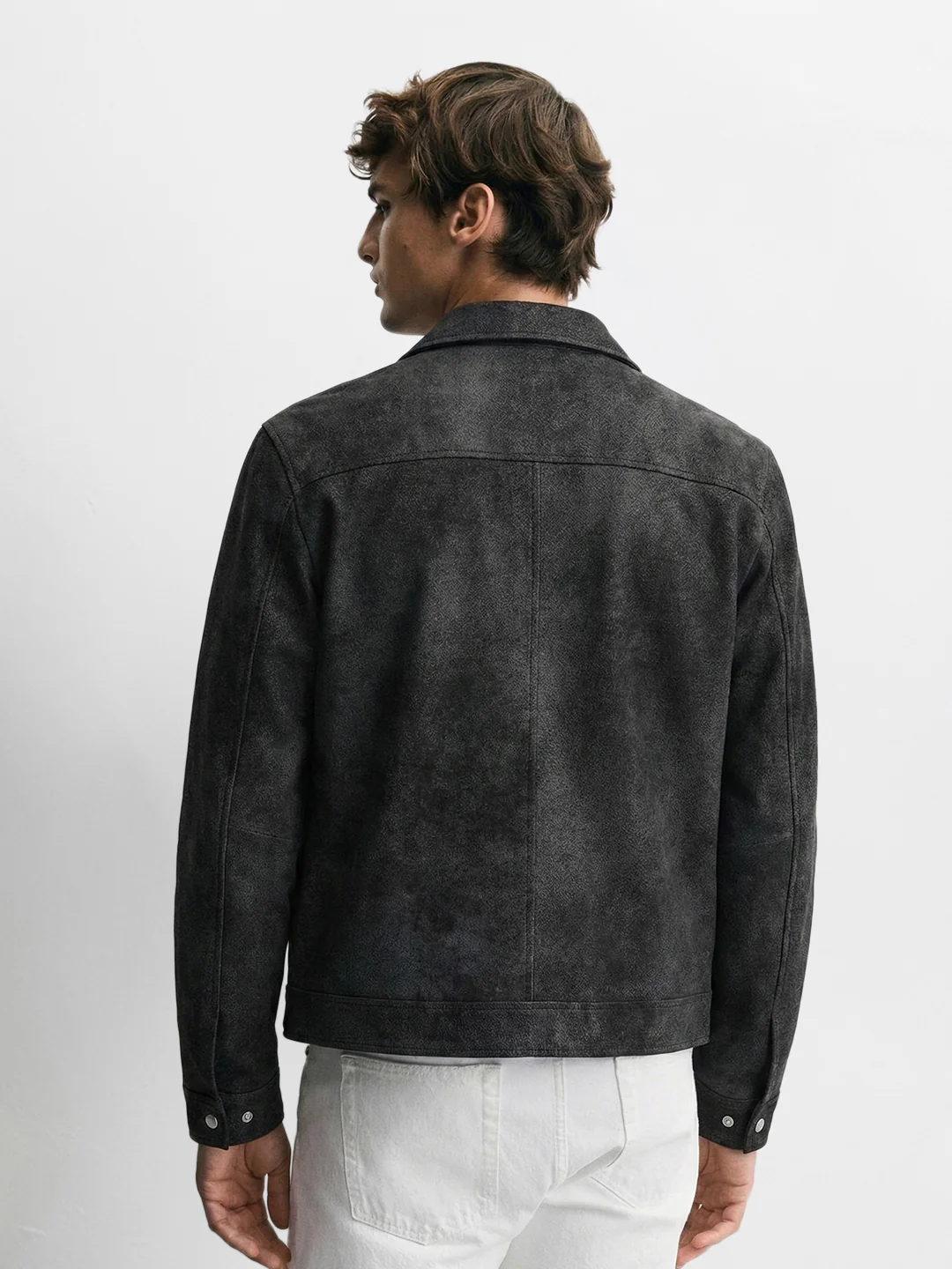 Men's Black Slim Fit Solid Casual Trucker Jacket - Image 2