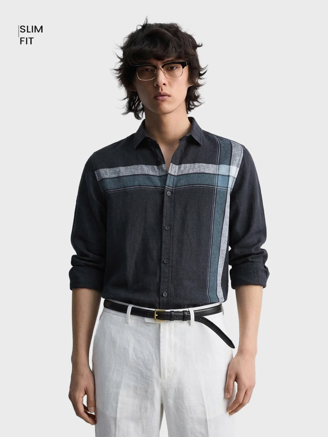 Men's Black Slim Fit Checked Casual Shirt - Image 2