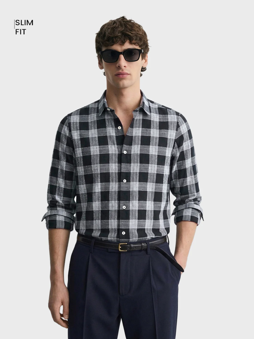 Men's Black Slim Fit Checked Casual Shirt - Image 2