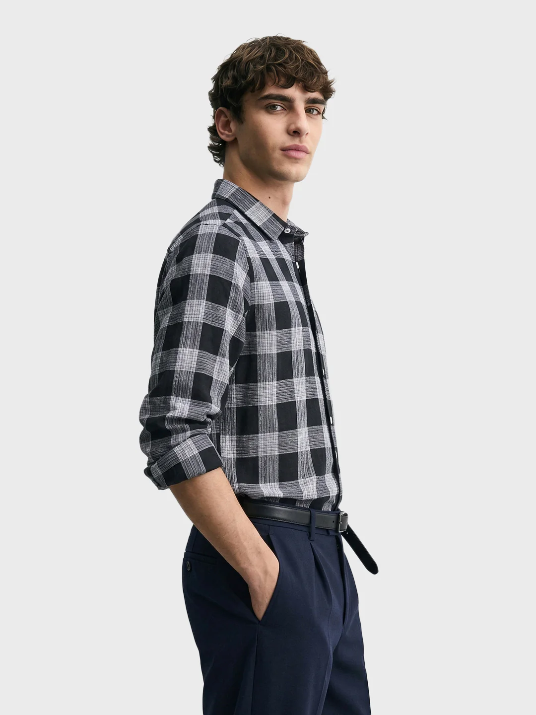 Men's Black Slim Fit Checked Casual Shirt - Image 4