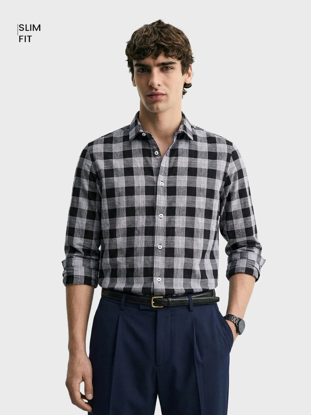 Men's Black Slim Fit Checked Casual Shirt - Image 2