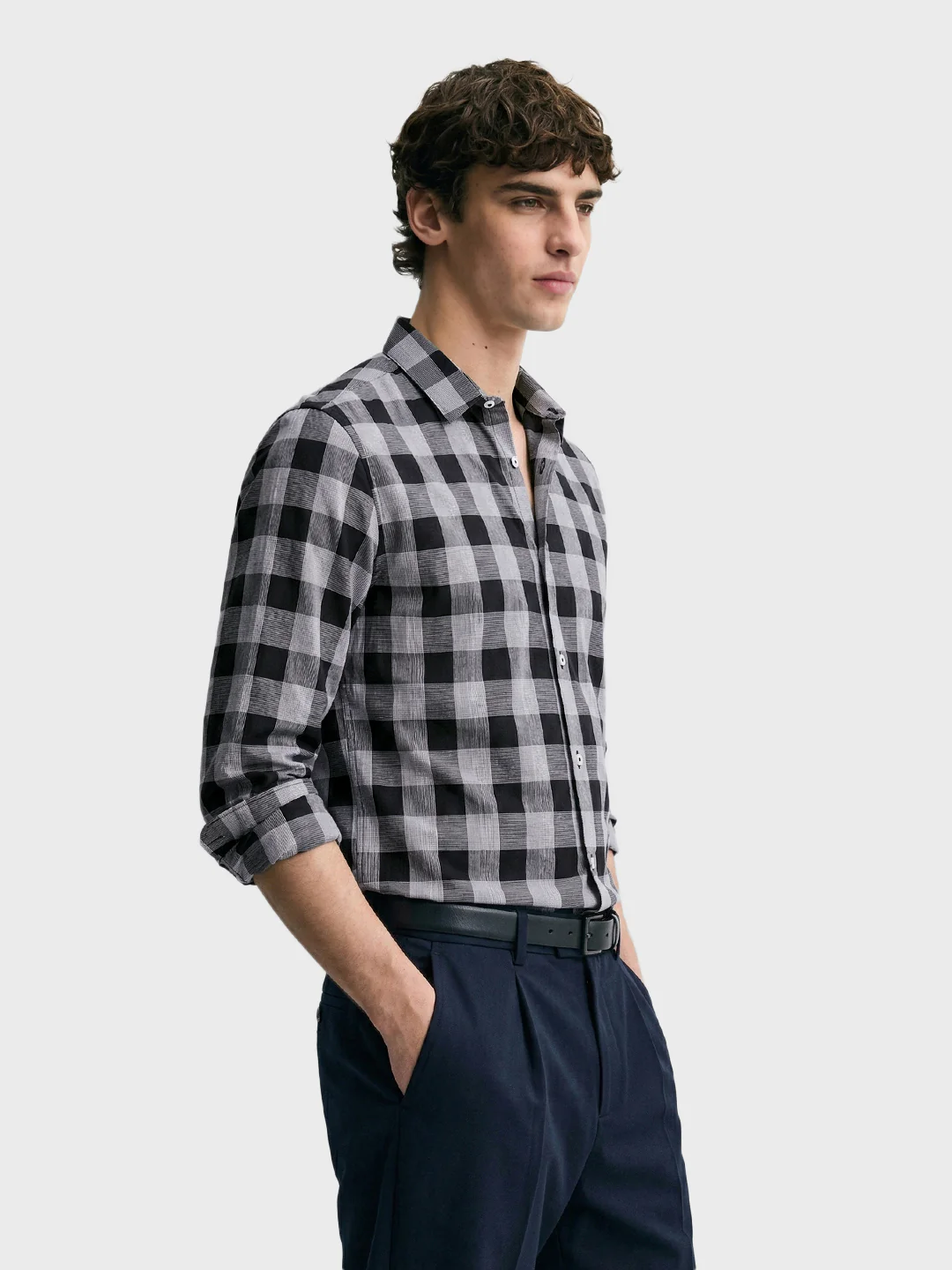 Men's Black Slim Fit Checked Casual Shirt - Image 4